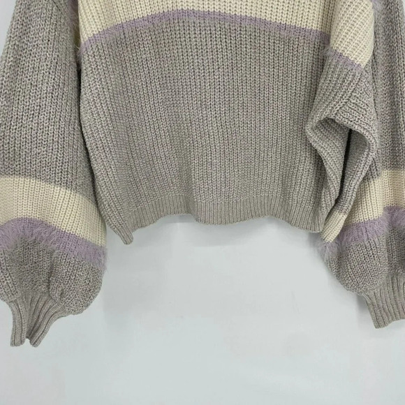 MM by Michelle Sweater Women's Sz L Light Brown Knit Cowl Neck Bishop Pullover - Picture 6 of 8
